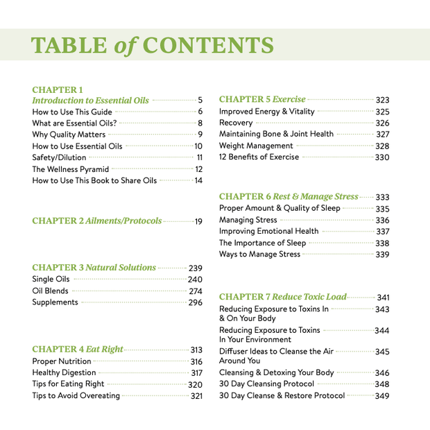 Essential Oils Made Simple Book - table of contents