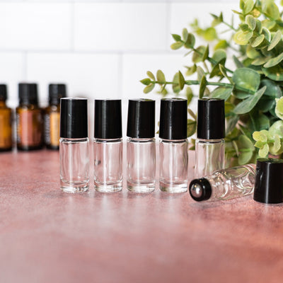 5ml Clear Glass Bottle with Black Lid & Stainless Steel Roller