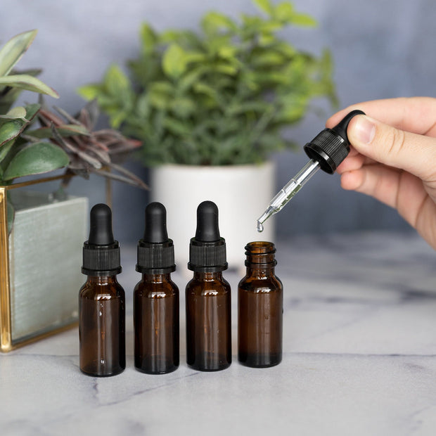 Amber Glass Bottle with Dropper Top 4pk