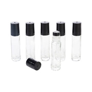10 ml Clear Roller Bottles w/Glass Roller - 2 Lid Color Options- 6pk - Oil Life